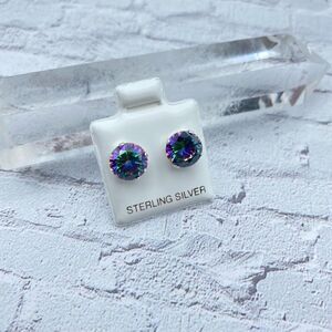 Rainbow Topaz CZ 8mm Sterling Silver Stud Earrings
